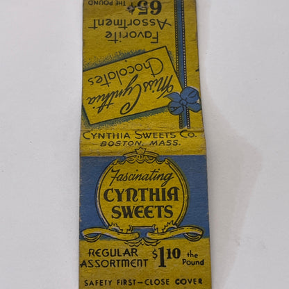 Miss Cynthia Sweets Co Chocolate Boston MA Vintage Matchbook Cover TB8-MB-13