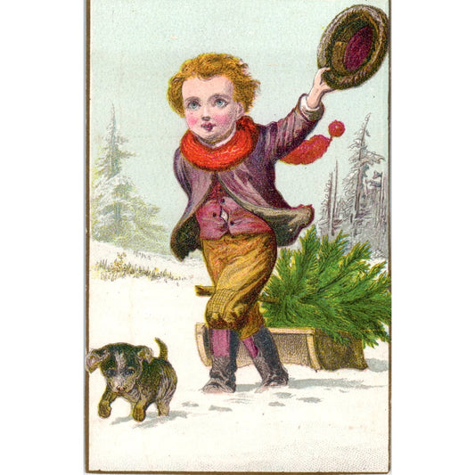 W.C. Davis Toys Ice Cream Danville PA Boy With Puppy c1880 Trade Card AF1-AP8