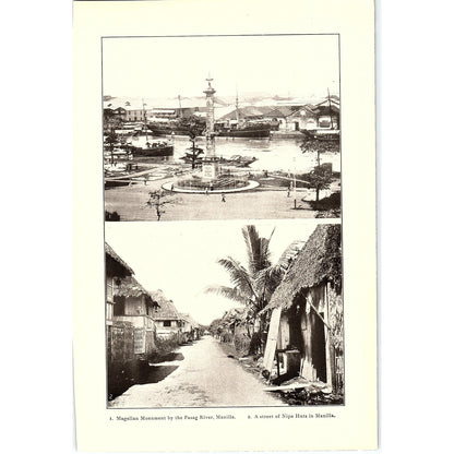 Magellan Monument Pasag River Manilla & Street of Nipa Huts Art Print 6.5x10 V6