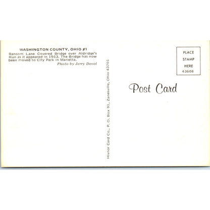 Washington County #1 Aldridges Run Marietta Covered Bridge Postcard PC3