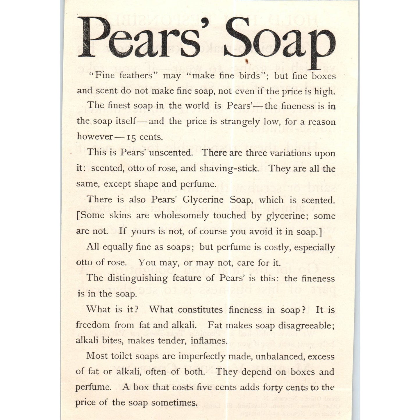 Pears' Soap Fine Feathers Make Fine Birds c1890 Victorian Ad AE8