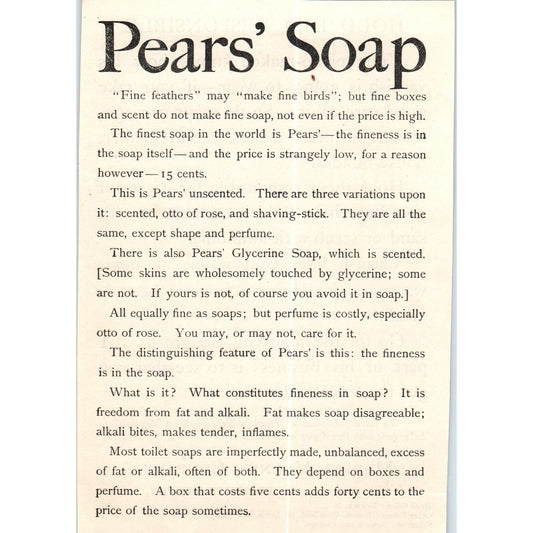 Pears' Soap Fine Feathers Make Fine Birds c1890 Victorian Ad AE8