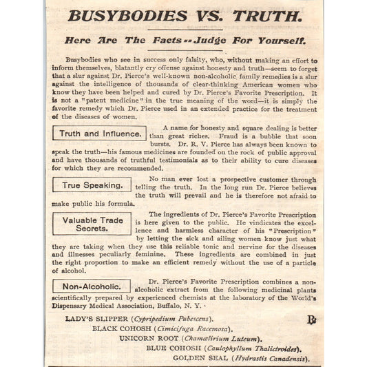 Busybodies Vs Truth Dr R. V. Pierce NonAlcoholic Remedy 1905 Magazine Ad AF1-NEH