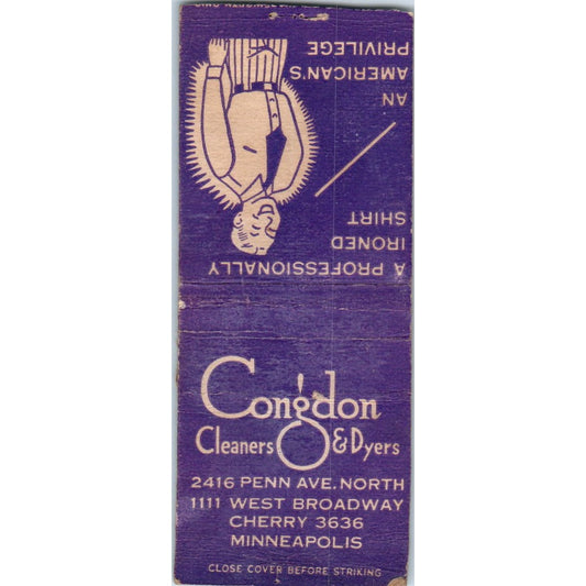 Congdon Cleaners & Dryers Minneapolis Vintage Matchbook Cover SD4-Y13