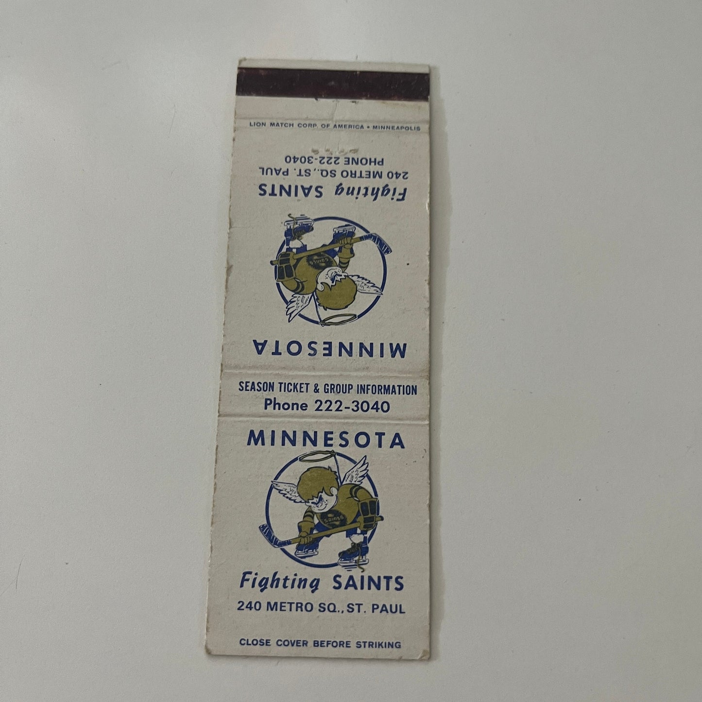 Minnesota Fighting Saints Hockey Schedule 1973-74 Vintage Matchbook Cover MB37-2