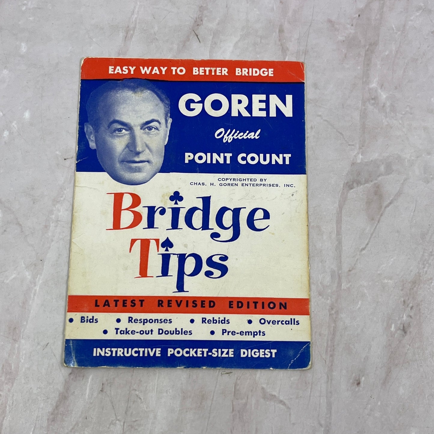 Goren Official Point Count Pocket-Size Digest Bridge Tips Fold Out Card TA9-E1