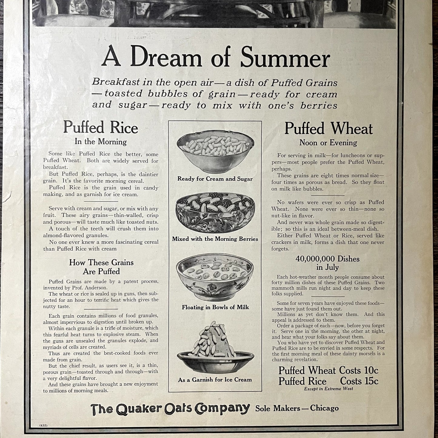 1913 A Dream of Summer Quaker Oats Puffed Wheat Rice Magazine Ad 11x16 V11