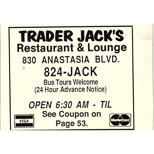 Trader Jack's Restaurant & Lounge St. Augustine FL 1989 Ad AF9-M1