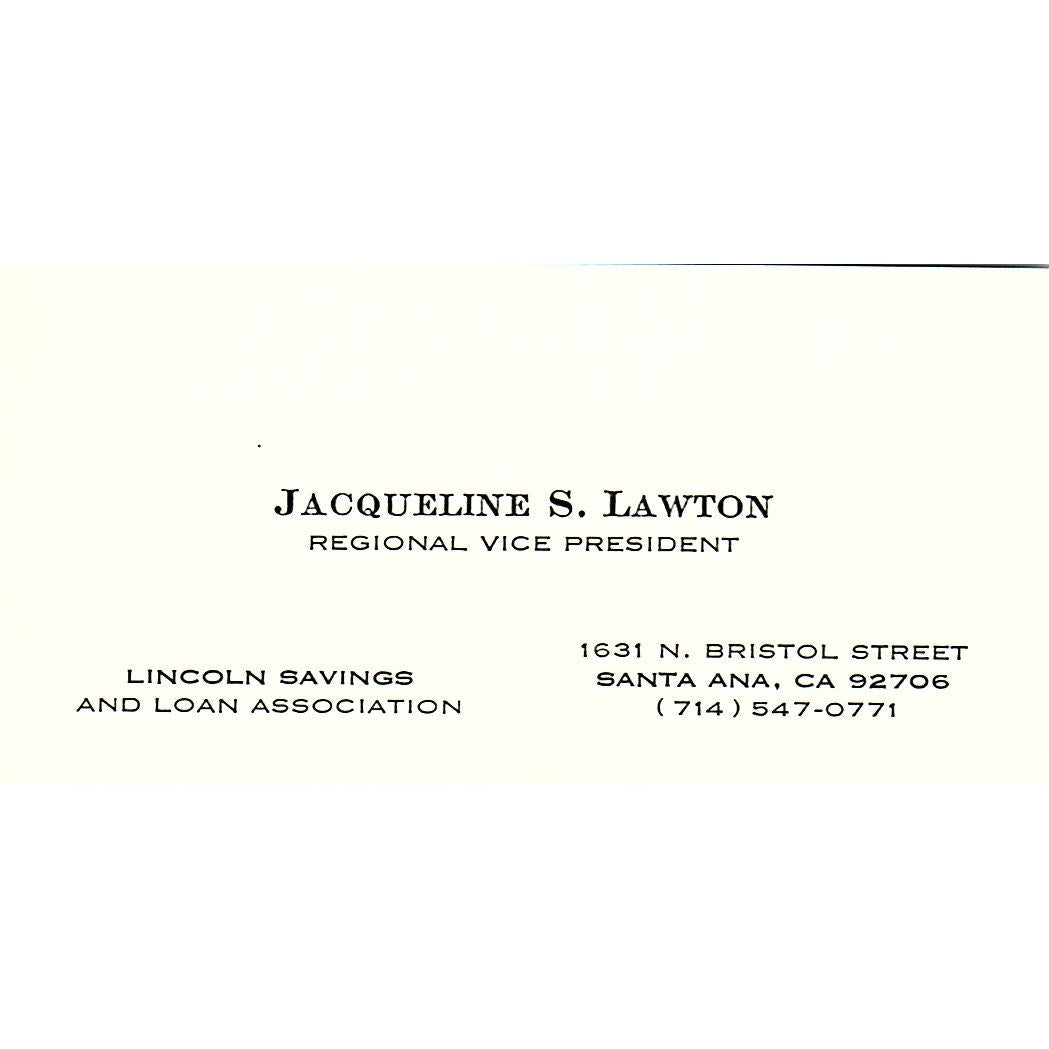 Lincoln Savings And Loan Jacqueline S Lawton Santa Ana CA Business Card SB4-B10