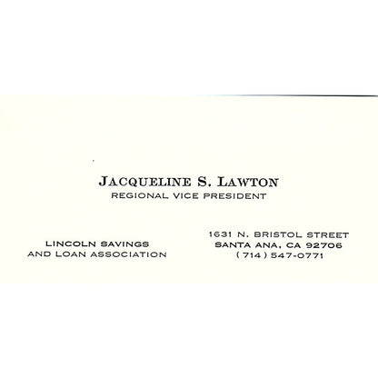 Lincoln Savings And Loan Jacqueline S Lawton Santa Ana CA Business Card SB4-B10