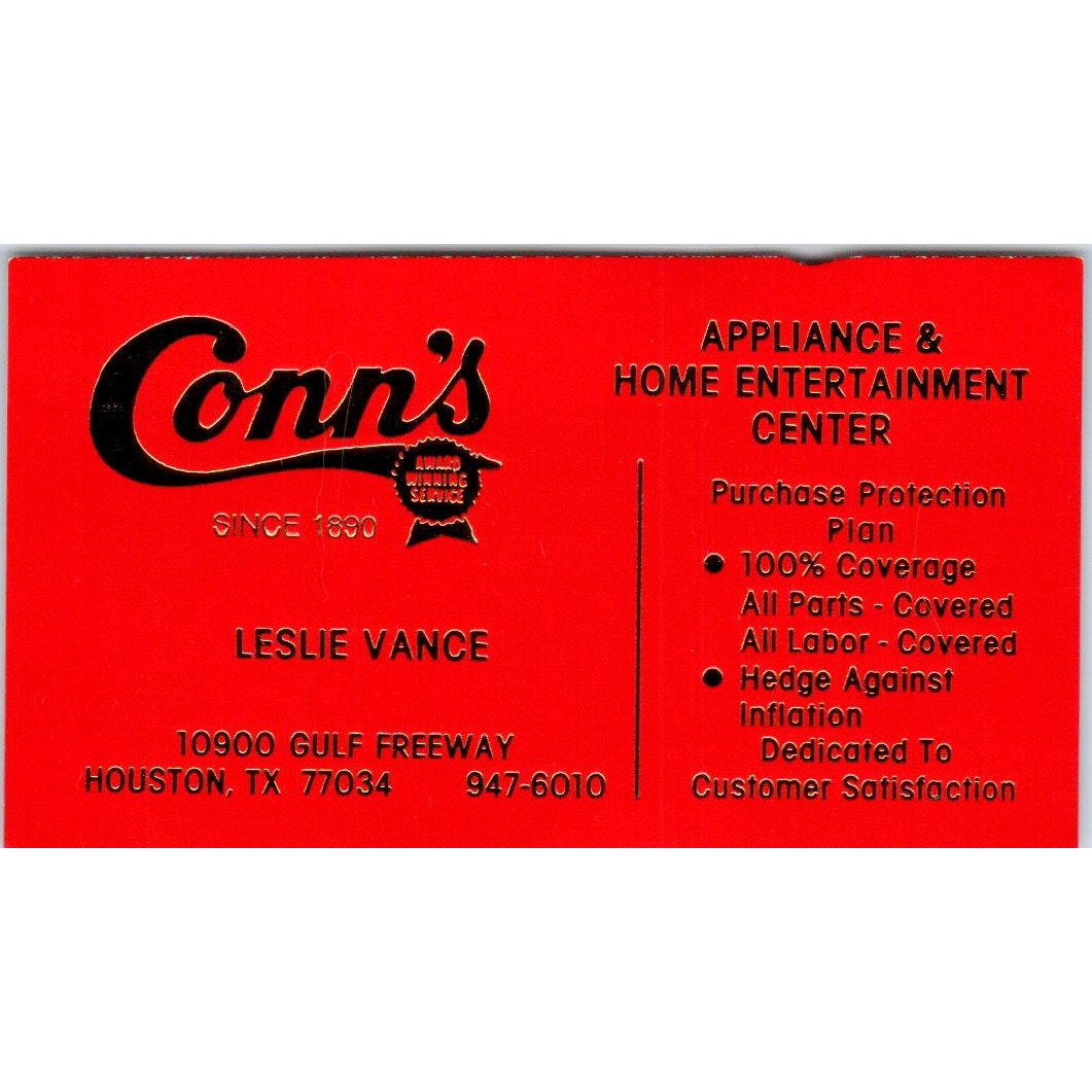 Conn's Appliance Center Leslie Vance Houston TX Vintage Business Card SD8-B13