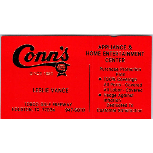 Conn's Appliance Center Leslie Vance Houston TX Vintage Business Card SD8-B13