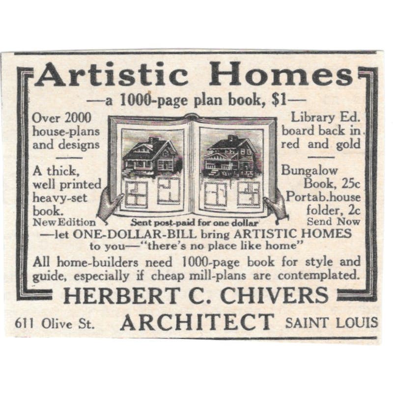 Artistic Homes Herbert C Chivers Architect St. Louis MO 1918 Magazine Ad AF1-SS3