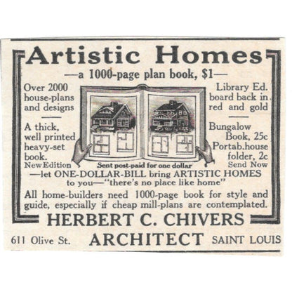Artistic Homes Herbert C Chivers Architect St. Louis MO 1918 Magazine Ad AF1-SS3