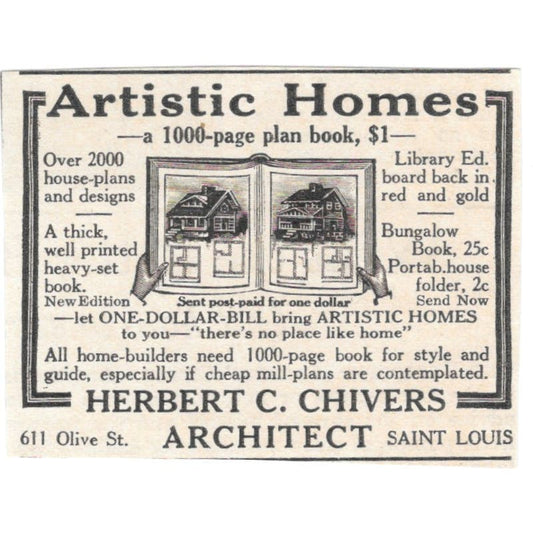 Artistic Homes Herbert C Chivers Architect St. Louis MO 1918 Magazine Ad AF1-SS3