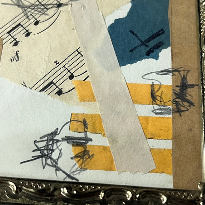 Original Framed Mixed Media Abstract Art Collage 5x7 "Navy Construct IV"