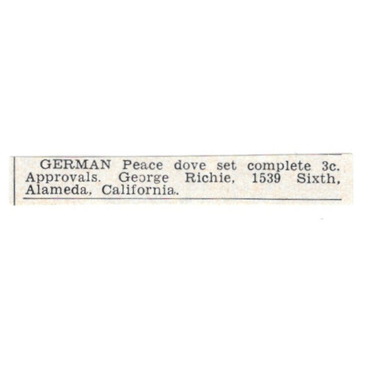 German Peace Dove Set - George Richie, Alameda CA 1955 Ad AG1-S4
