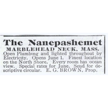 The Nanepashemet Marblehead Neck MA E.G. Brown c1918 Advertisement AE5-SV3