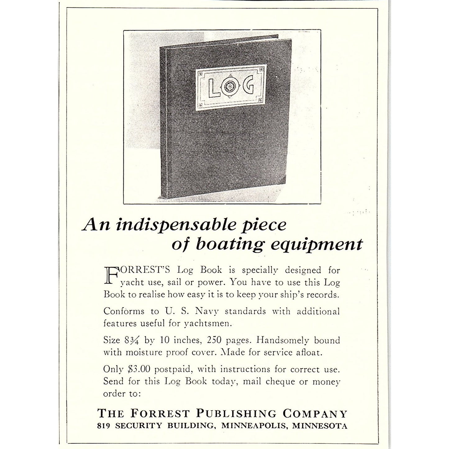 Forrest's Log Book - Forrest Publishing Co Minneapolis MN 1932 Ad AG2-H3