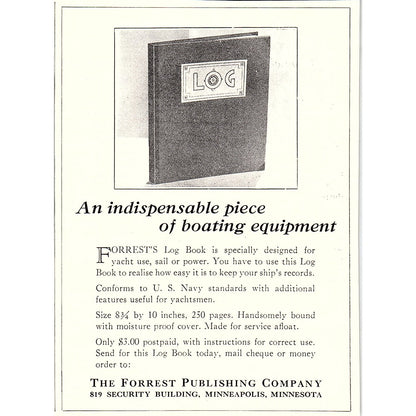 Forrest's Log Book - Forrest Publishing Co Minneapolis MN 1932 Ad AG2-H3