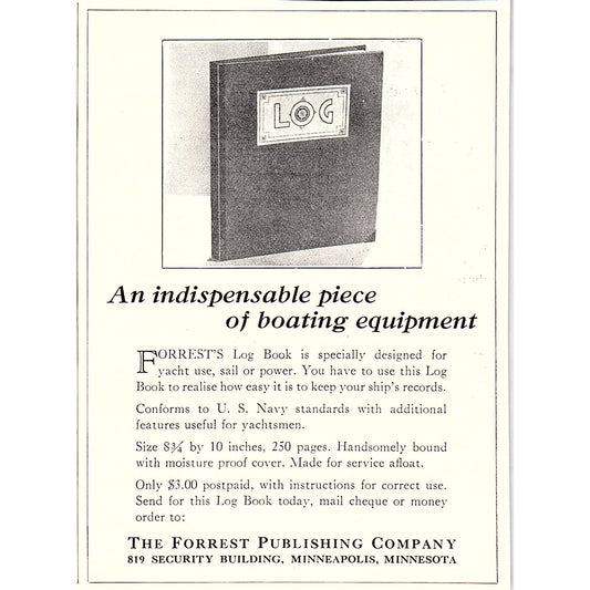 Forrest's Log Book - Forrest Publishing Co Minneapolis MN 1932 Ad AG2-H3