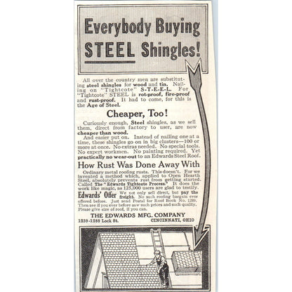 The Edwards Mfg Co Cincinnati OH Steel Shingles 1913 Magazine Advert AE7-N7