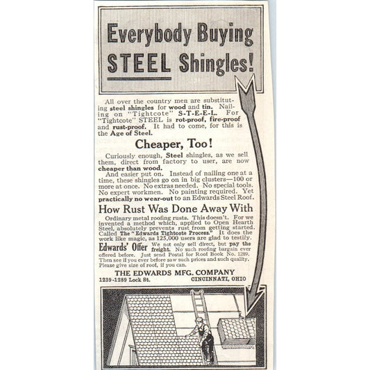 The Edwards Mfg Co Cincinnati OH Steel Shingles 1913 Magazine Advert AE7-N7