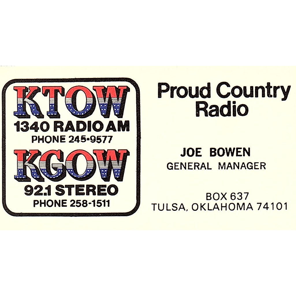 Proud Country Radio Joe Bowen Tulsa OK Vintage Business Card SSB4-B12