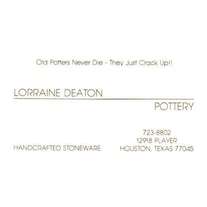 Vintage Stoneware Lorraine Deaton Pottery Houston TX Business Card SF3-B1