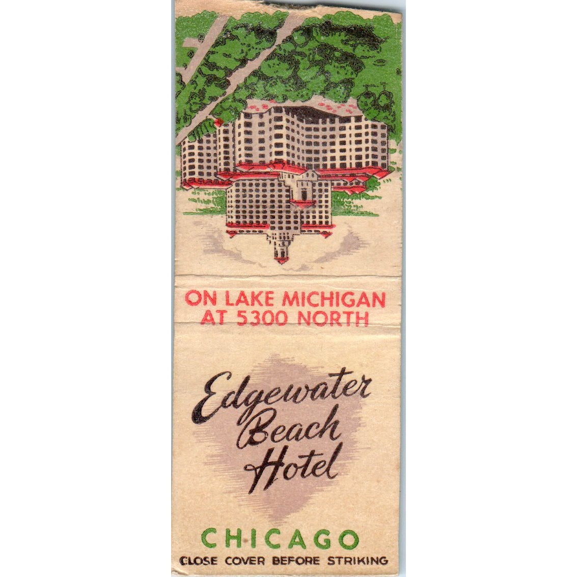 Edgewater Beach Hotel Chicago Vintage Matchbook Cover SF4-Y2