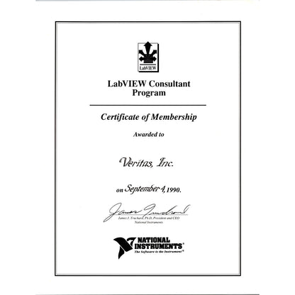 1990 LabVIEW Consultant Membership Certificate National Instruments K23