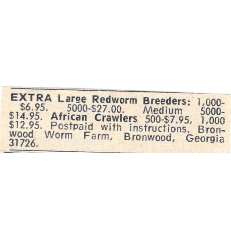 Bronwood Worm Farm African Crawlers Bronwood GA 1977 Ad AF6-S7