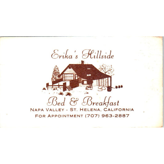 Erika's Hillside Bed & Breakfast St. Helena CA Vintage Business Card SE3-B1