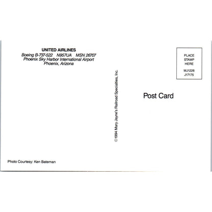 United Airlines Boeing B-737-522 Vintage Postcard PC19