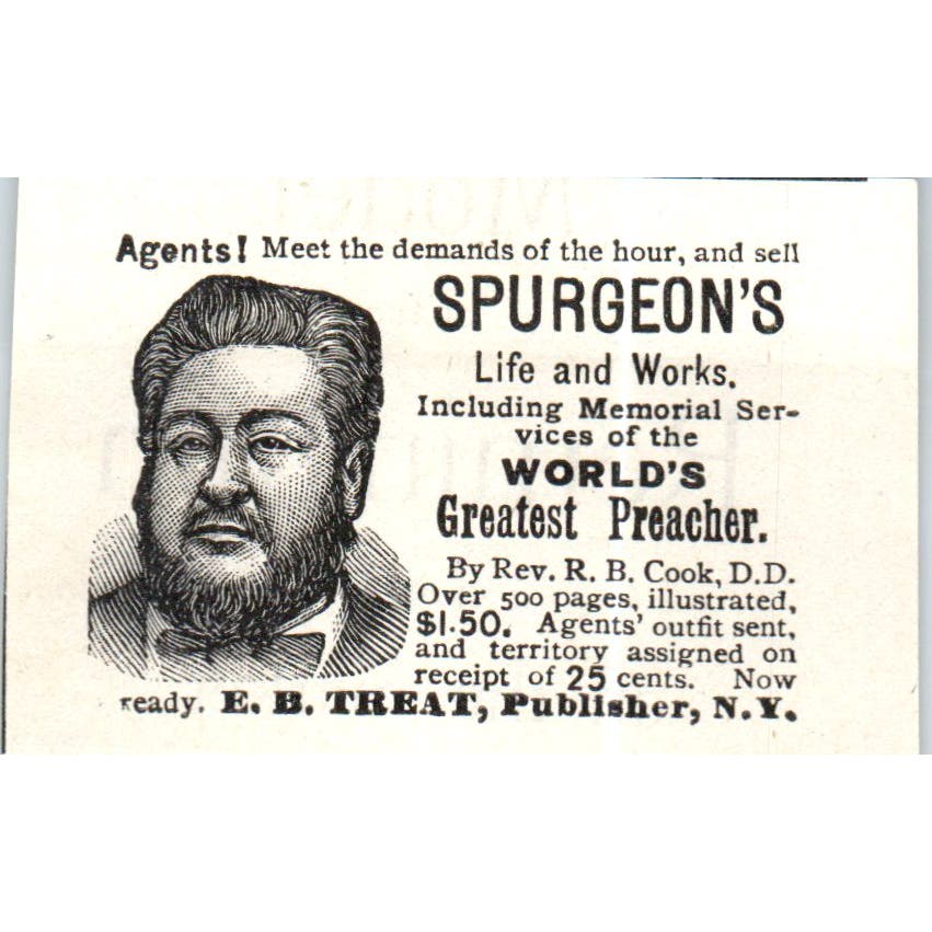 Spurgeon's Life & Works E.B. Treat NY c1890 Victorian Ad AE8-CH9