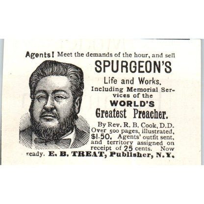 Spurgeon's Life & Works E.B. Treat NY c1890 Victorian Ad AE8-CH9