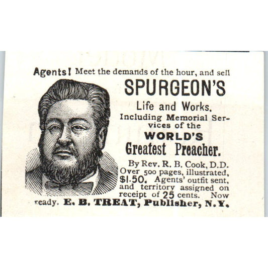 Spurgeon's Life & Works E.B. Treat NY c1890 Victorian Ad AE8-CH9