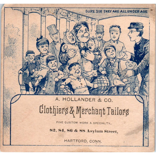 A. Hollander & Co Clothiers Hartford CT c1880 Victorian Trade Card AF1-AP8