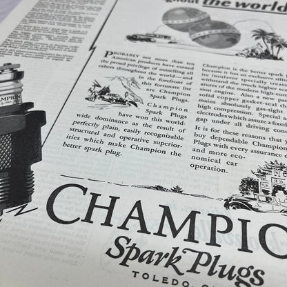 Champion Spark Plugs Toledo OH 1928 Original Magazine Advertisement FL6-8