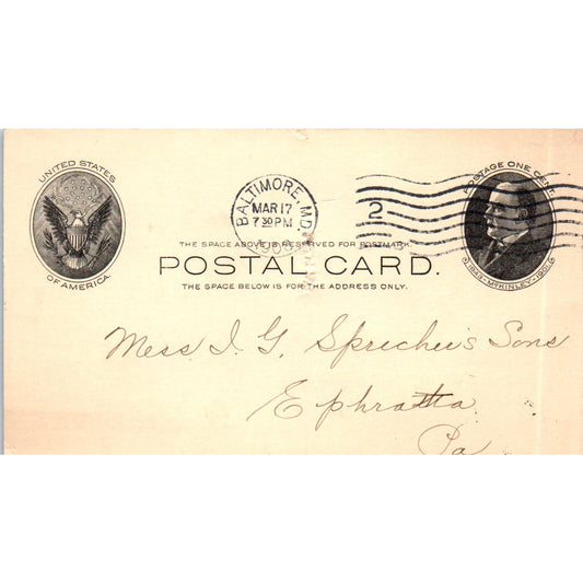 1908 John Bolgiano & Son Seedmen Baltimore MD Payment Receipt Postal Card AE8
