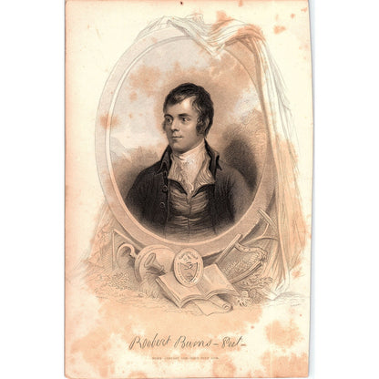 Robert Burns Poet Portrait Antique 1800s Engraving Vintage Print 6x9 V12