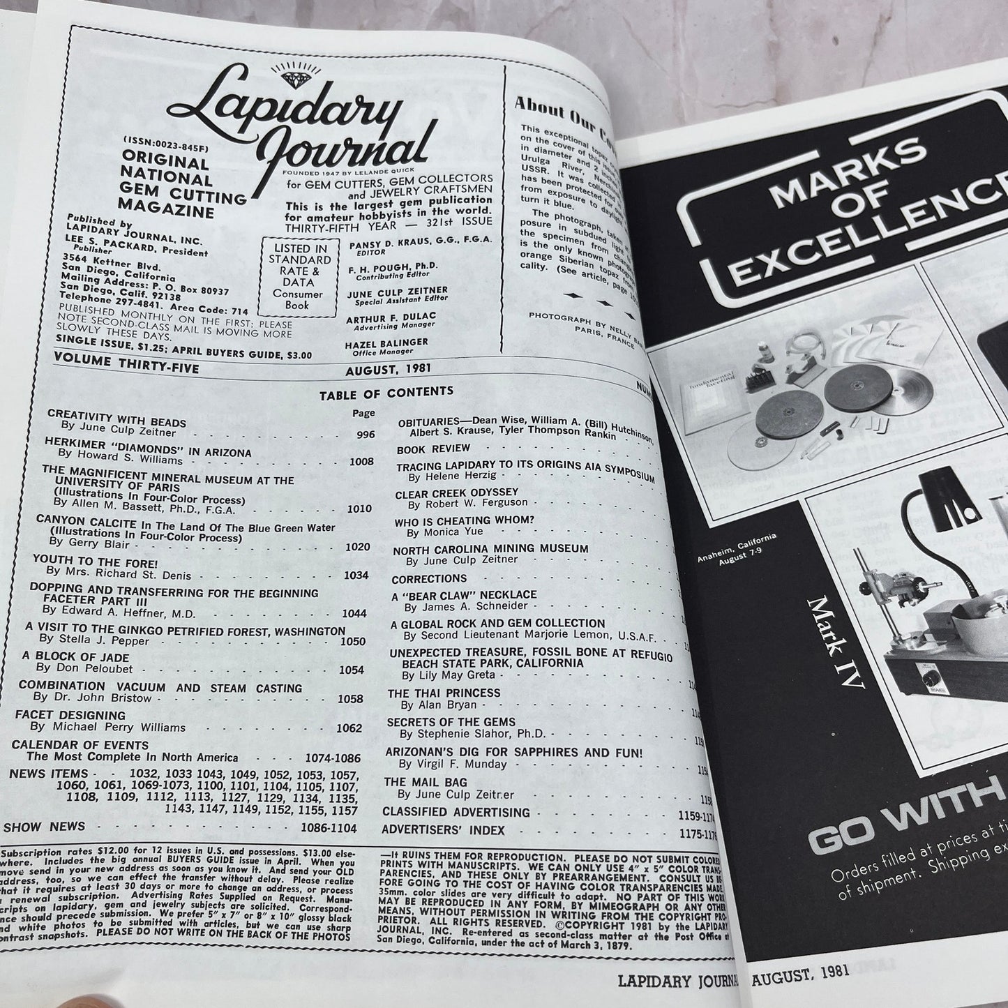 Topaz Crystal Urunga River Nerchinsk Siberia USSR Lapidary Journal Aug 1981 M23