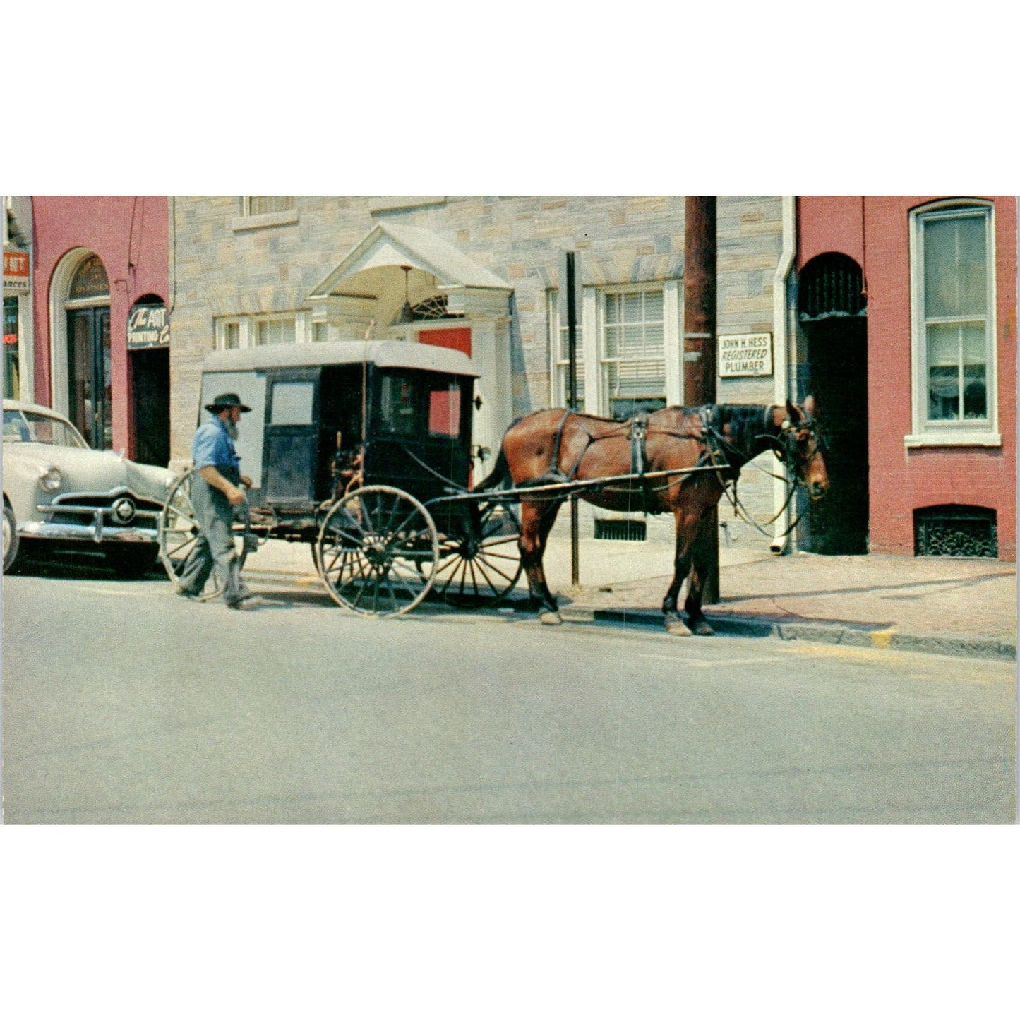 Amish Farmer Buggy in Lancaster Pennsylvania Dutch Country Vintage Postcard PD5