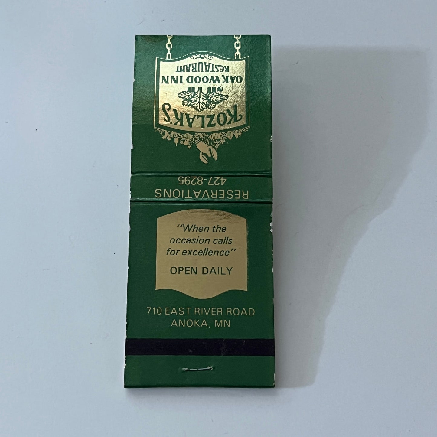 Kozlak's Oakwood Inn Restaurant Anoka Minnesota Vintage Matchbook SC4-R7