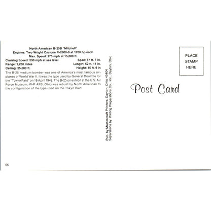 North American B-25B Mitchell Vintage Postcard TG8-PC