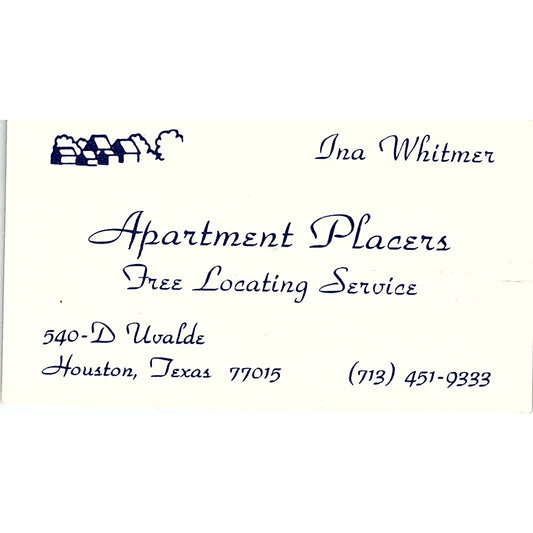 Apartment Placers Ina Whitmer Houston TX Vintage Business Card SE3-B15