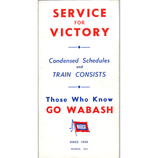 1943 WWII Wabash Railroad Timetables Condensed Schedules AB9