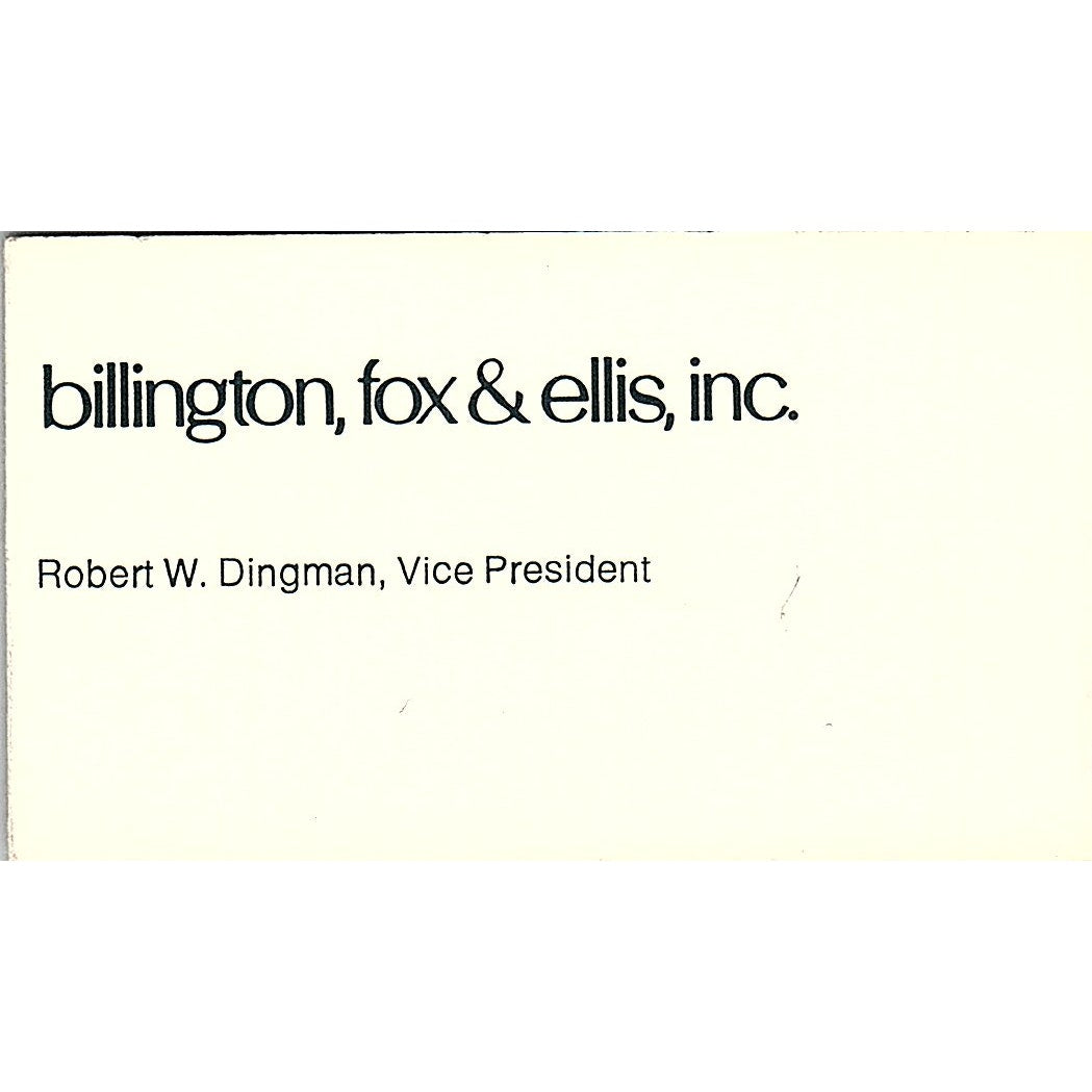Billington, Fox and Ellis, Robert W. Dingman Vintage Business Card SB4-B2
