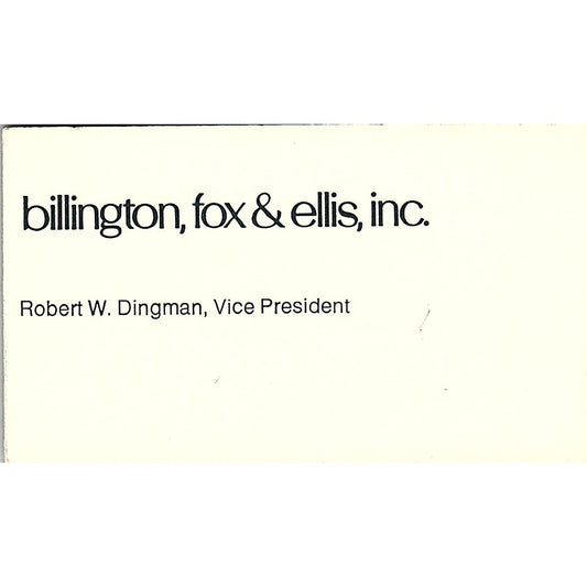 Billington, Fox and Ellis, Robert W. Dingman Vintage Business Card SB4-B2