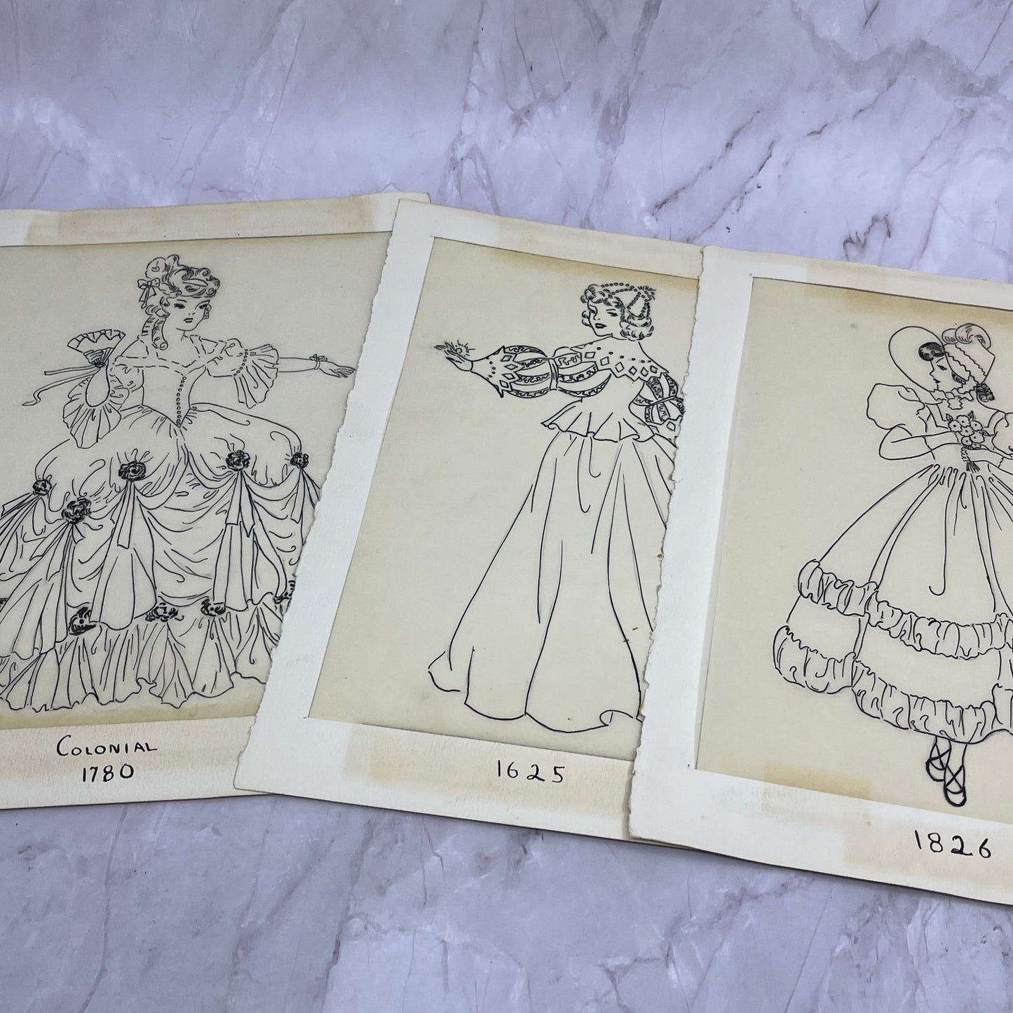 1940s Lot of 10 Period Fashion Sketches Winifred Schutsky Pratt Institute TC5